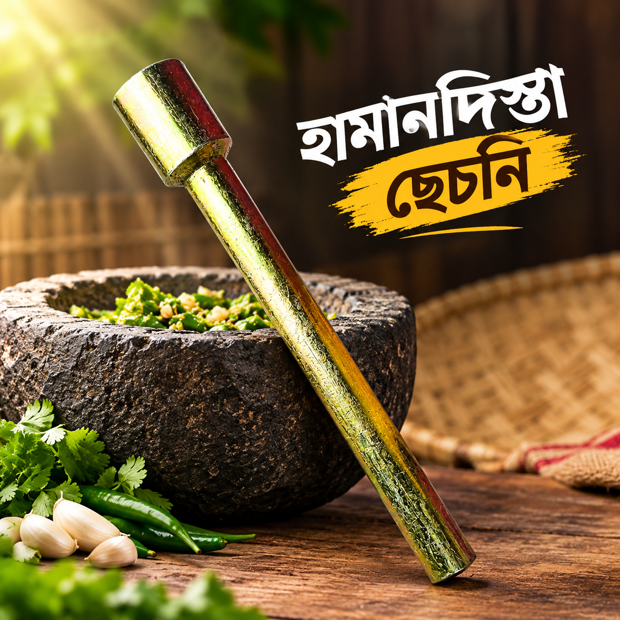 Rustic Hamandishta with Fresh Herbs হামানদিস্তা ছেচনি - Image 1